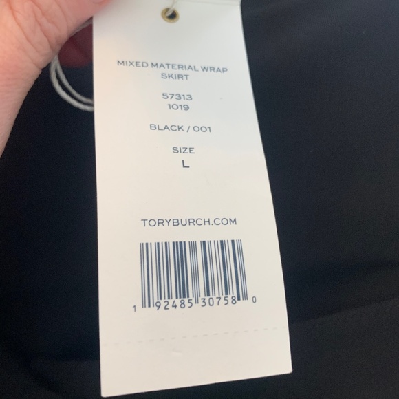 NWT Tory Burch mixed material black white silk wrap skirt midi maxi demure sz L - Picture 13 of 16